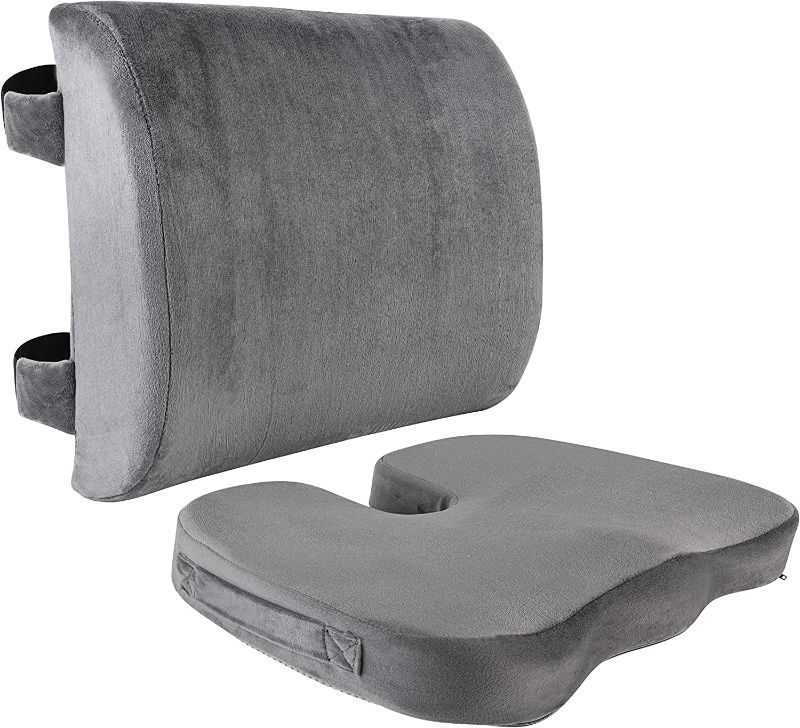 Photo 1 of Healthy Spirit Memory Foam Seat Cushion and Lumbar Back Cushion Combo Set | Office Chair Cushion Set, Car Seat, Gray
