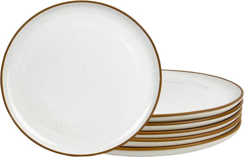 Photo 1 of  Handmade Reactive Glaze Stoneware Plates, Large Rustic Shape Dinnerware Dish Set for Kitchen, Microwave & Dishwasher Safe, Scratch Resistant - Ivory 10.5 inch Ivory