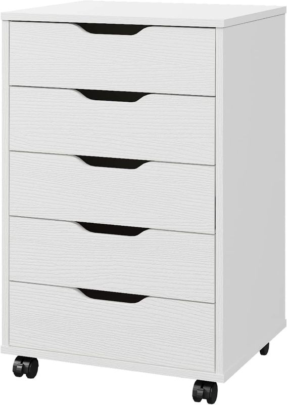 Photo 1 of Panana 5/7 Drawer Chest, Wooden Tall Dresser Storage Dresser Cabinet With Wheels, Office Organization And Storage, Bedroom Furniture (5 Drawer, White)
