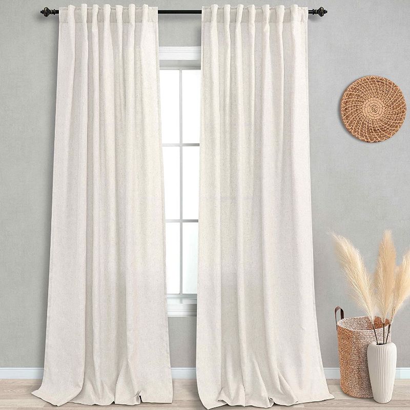 Photo 1 of 52 Inch Wide Extra Long Curtain Panels Drapes 108 Inches for Living Room 4 Set Back Tab Rod Pocket Light Filtering Farmhouse Semi Sheer Linen Curtains for Large Tall Window,Off White Ivory Cream
