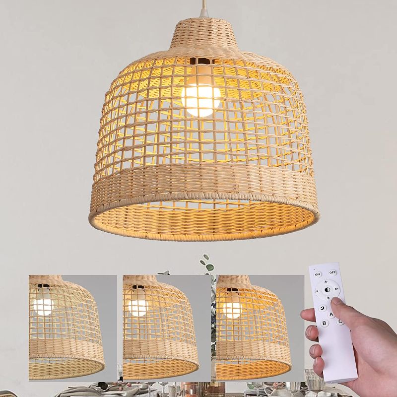 Photo 1 of  Light Fixture Wicker Chandelier, Hand-Woven Bamboo Basket Hanging Ceiling Pendant Lights for Kitchen 
