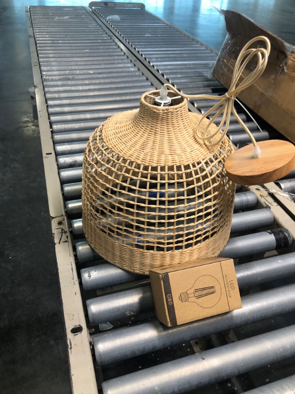 Photo 1 of  Light Fixture Wicker Chandelier, Hand-Woven Bamboo Basket Hanging Ceiling Pendant Lights for Kitchen 
