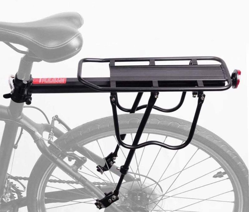 Photo 1 of Bike Luggage Rack Rear Adjustable Bicycle Touring Carrier with Fender Board Frame-Mounted for Heavier Top Side Loads
