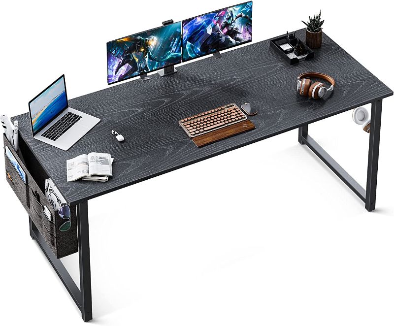 Photo 3 of ODK 63 inch Super Large Computer Writing Desk Gaming Sturdy Home Office Desk, Work Desk with A Storage Bag and Headphone Hook, Espresso Gray
