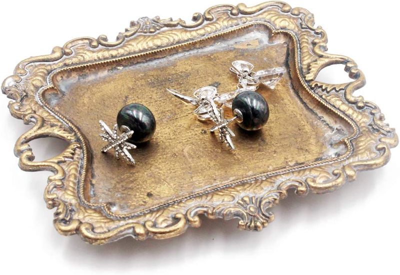 Photo 1 of Funly mee Small Antique Trinket Dish Vintage Gold Jewelry Tray, Ring Holder
