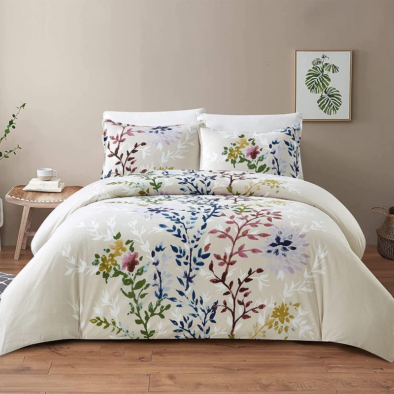 Photo 1 of Style Quarters 3PCS King Duvet Cover Set 100% Cotton Duvet Cover with White Leafy Silhouettes Cotton Duvet Cover King Size Machine Washable Includes 1 Duvet Cover + 2 Shams (King)
