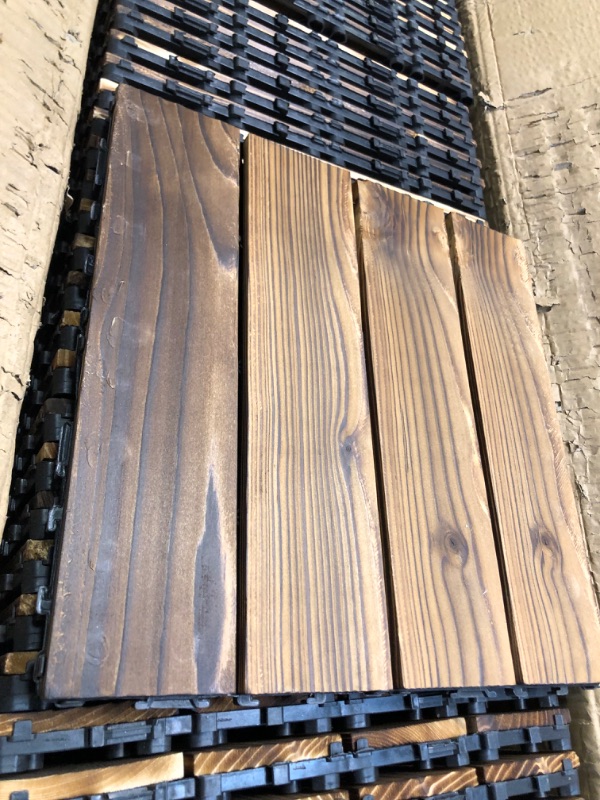 Photo 2 of 36 Pack Hardwood Interlocking Patio Deck Tiles, Wood Flooring Tiles,12" × 12" Tiles,Outdoor Waterproof
