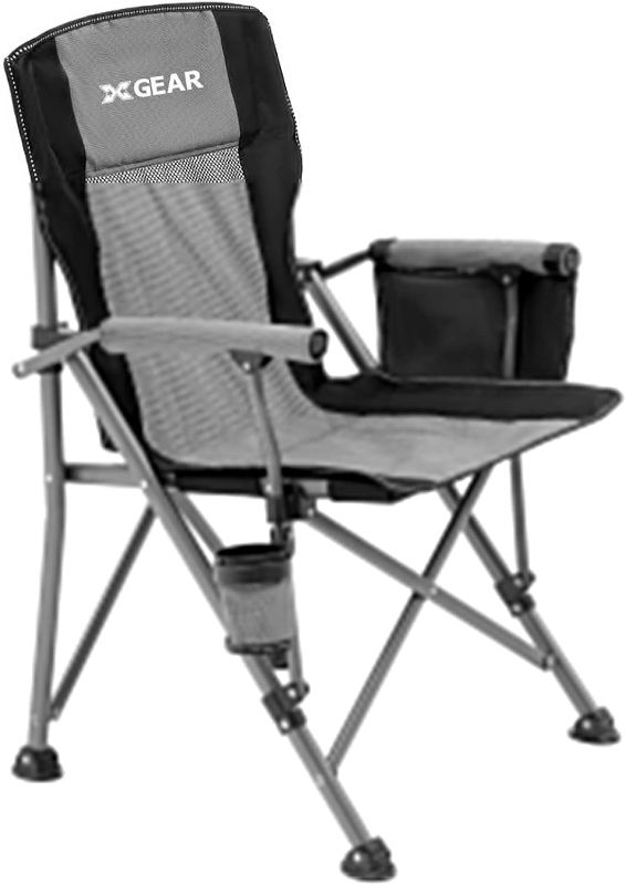 Photo 1 of XGEAR High Back Camping Chair Hard Arm Folding Chair Portable Camp Chair with Mesh Back, Support to 300 lbs (Cool Grey)
