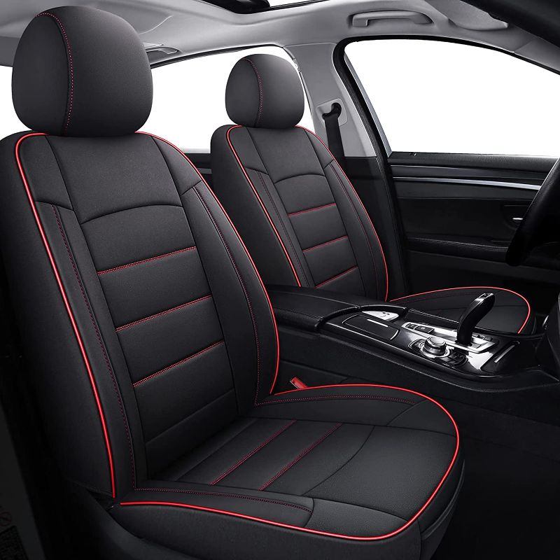 Photo 1 of Coverado Car Seat Covers 2-Pack, Front Seat Covers for Cars, Waterproof Neoprene Universal Car Seat Cover Cushions, Auto Car Seats Protective, Seat Covers for Most Cars Trucks Vans SUV, Black&Red Trim
