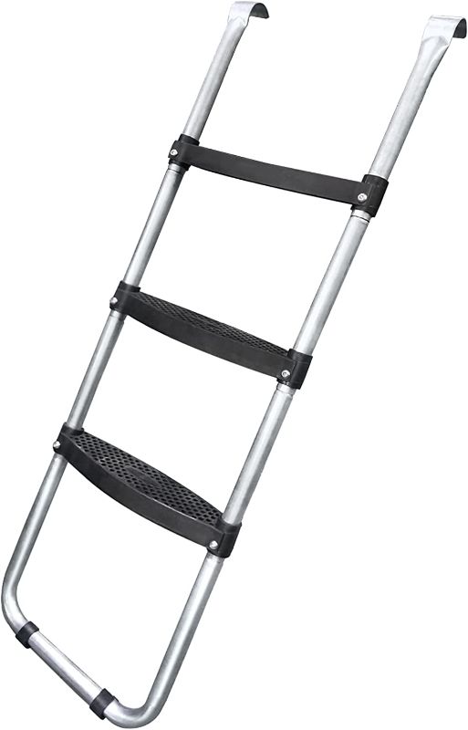 Photo 1 of  Rukars Trampoline Ladder, 3 Wide Skid-Proof Steps Universal Trampoline Ladder Accessories for Kids Children, Easy Assemble Trampoline Steps,Sturdy and Safe,Rust & Weather Resistant Galvanized Steel
