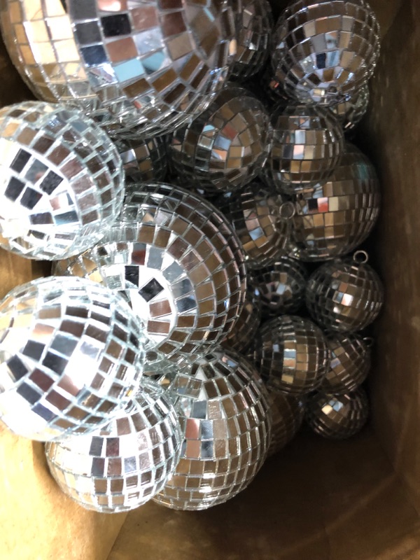 Photo 2 of 35 Pcs Mirror Disco Balls Ornaments Mini Disco Ball Decorations Reflective Mirror Ball Decoration 70s Disco Themed Party Decor for Valentine's Day Tree Ornaments (2 Inch, 3 Inch, 4 Inch, 6 Inch)