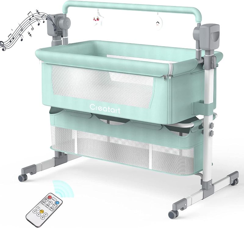 Photo 1 of Creatart Smart Baby Bassinet Bedside Sleeper,Music Play,Automatic Cradle with Timing Function & 5-Speed,Portable Baby Bed Height Adjustable Crib
