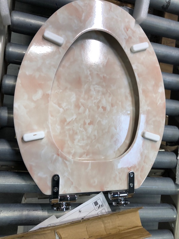 Photo 4 of Angel Shield Marble Toilet Seat Durable Molded Wood with Quiet Close, Easy Clean, Quick-Release Hinges(Elongated, Beige Marble) Elongated-18.5” Beige-Elongated