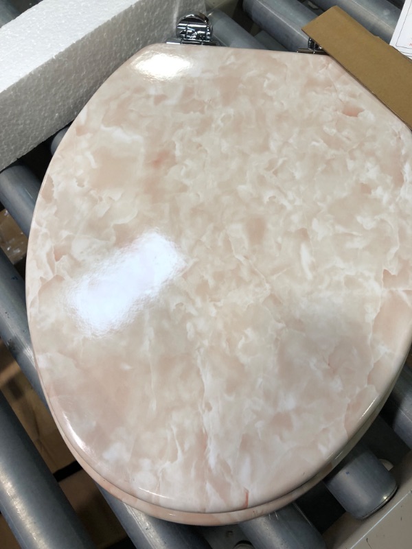 Photo 1 of Angel Shield Marble Toilet Seat Durable Molded Wood with Quiet Close, Easy Clean, Quick-Release Hinges(Elongated, Beige Marble) Elongated-18.5” Beige-Elongated