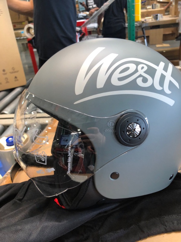 Photo 4 of Westt Classic – Vintage Open Face Motorcycle and Scooter Helmet for Men and Women – Lightweight, Compact, DOT Approved - Grey, Size XL (23-23.75 in) XL (23-23.75 in) Grey