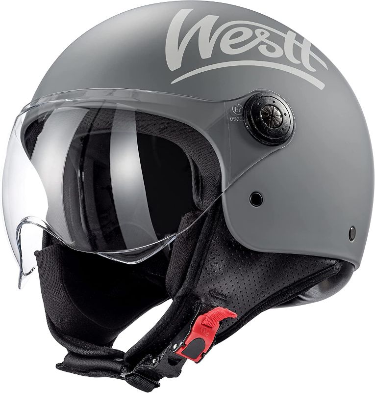 Photo 1 of Westt Classic – Vintage Open Face Motorcycle and Scooter Helmet for Men and Women – Lightweight, Compact, DOT Approved - Grey, Size XL (23-23.75 in) XL (23-23.75 in) Grey
