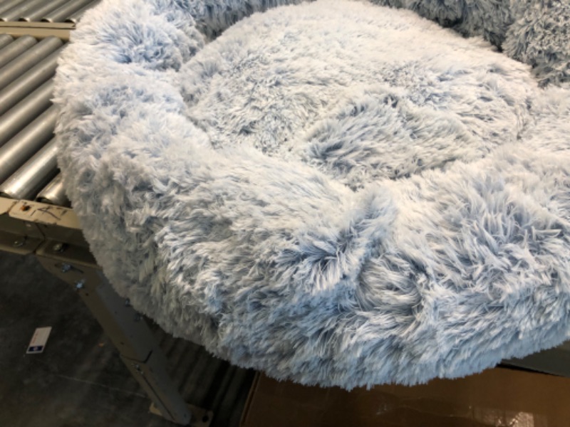 Photo 2 of Bedfolks Calming Donut Dog Bed, 30 Inches Round Fluffy Dog Beds for Medium Dogs, Anti-Anxiety Plush Dog Bed, Machine Washable Pet Bed (Light Blue, Medium) Medium(D30") Light Blue