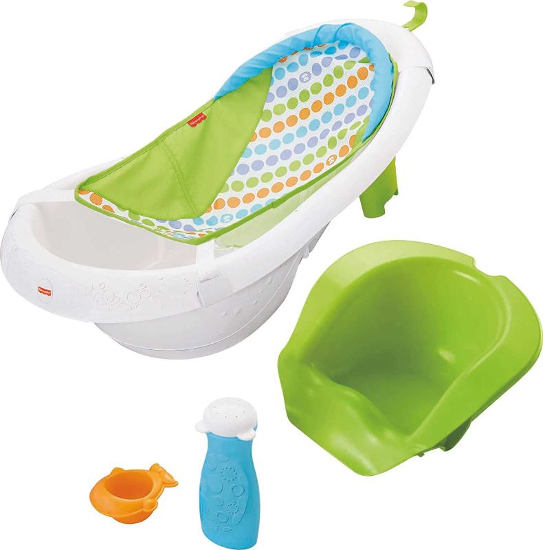 Photo 1 of Fisher-Price Baby to Toddler Bath 4-In-1 Sling ‘N Seat Tub with Removable Infant Support and 2 Toys, Green
