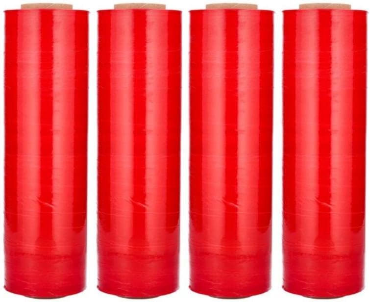 Photo 1 of 4 Rolls Red Color Hand Stretch Wrap Plastic Film 18" Wide x 1500 Feet x 80 Gauge