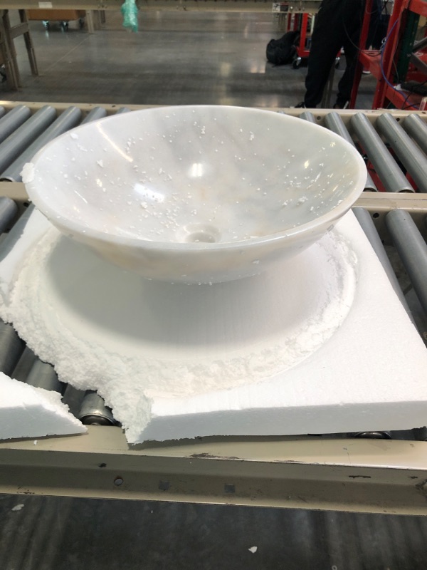 Photo 1 of AA Warehousing BRIELLI Marble Vessel Sink, White/Off White/Grey, 15" L x 15" W x 5" D