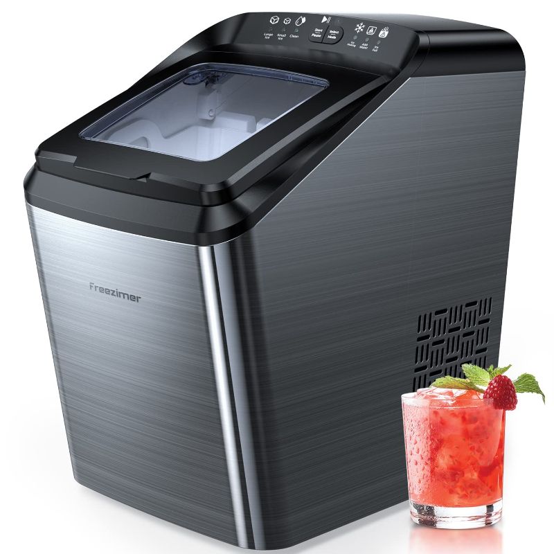 Photo 1 of Freezimer Ice Makers Countertop, 33Lbs/24 Hours, Portable Ice Maker Machine Countertop, 9 Cubes Ready in 7-10 Mins, 2 Size Ice Cubes, Self-Cleaning Ice Machine with Ice Scoop, Basket ?Black?