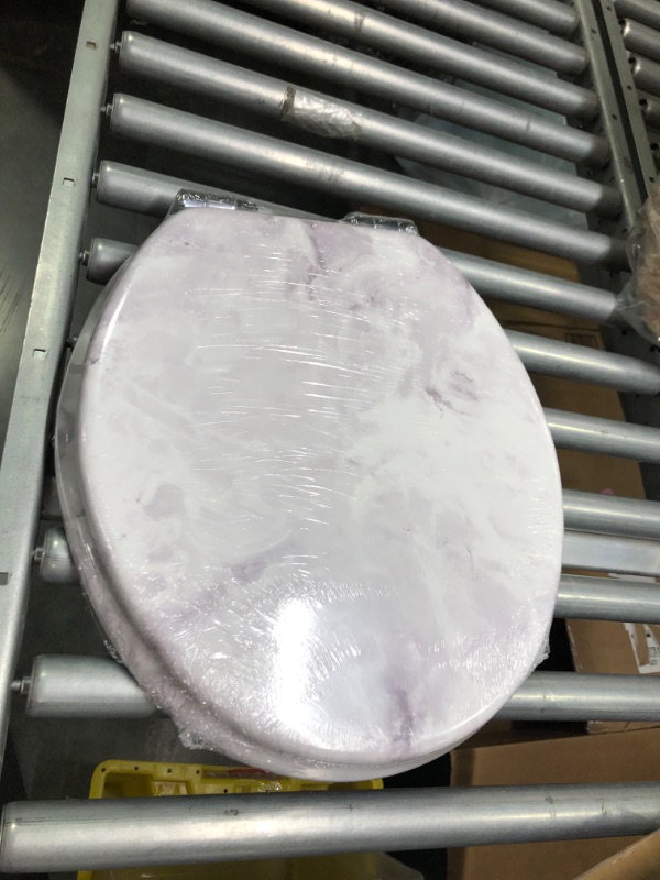 Photo 2 of Angel Shield Marble Toilet Seat Durable Molded Wood with Quiet Close, Easy Clean, Quick-Release Hinges Round Toilet Seat (Round, Purple Marble) Round-16.5“ Purple Marble-Round