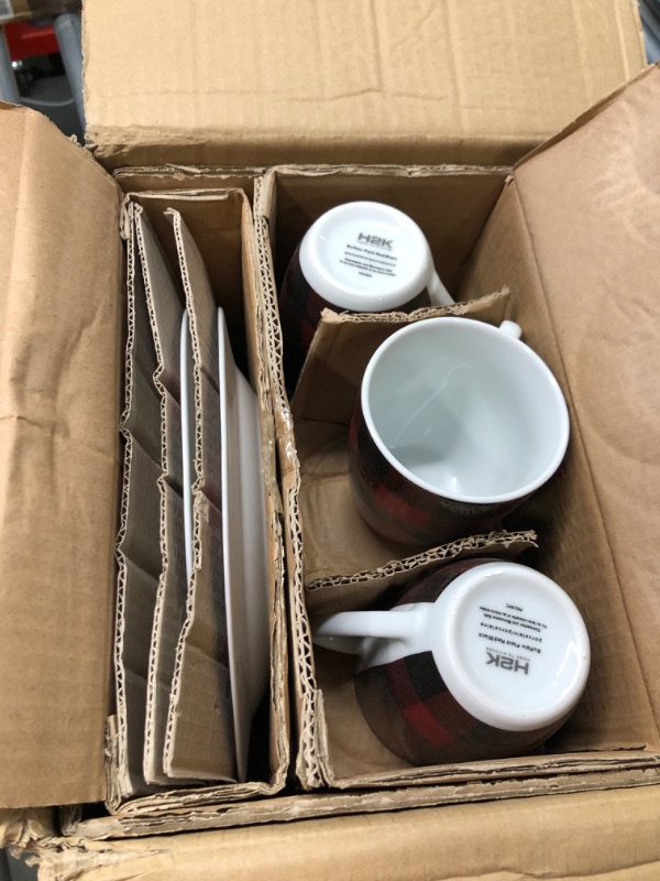 Photo 2 of ****1 cup is cracked**** Safdie & Co. - Red, Black Plaid Plates and Bowls Sets, Modern Dinnerware Set, Kitchen Dinnerware Sets, Indoor and Outdoor Plates, 16-Piece Plaid Kitchen Plates and Bowls Set with Mugs, Dishwasher Safe