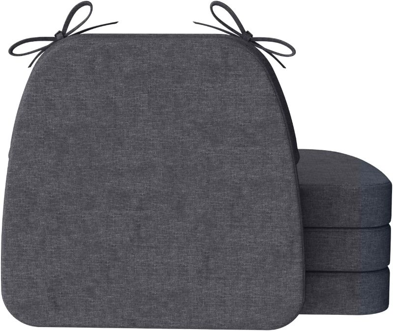 Photo 1 of AAAAAcessories D-Shaped Chair Cushions for Dining Chairs with Ties and Removable Cover, 2" Thick Dining Kitchen Chair Pads, Indoor Dining Room Chair Cushions, 17" x 16", Set of 4, Dark Grey