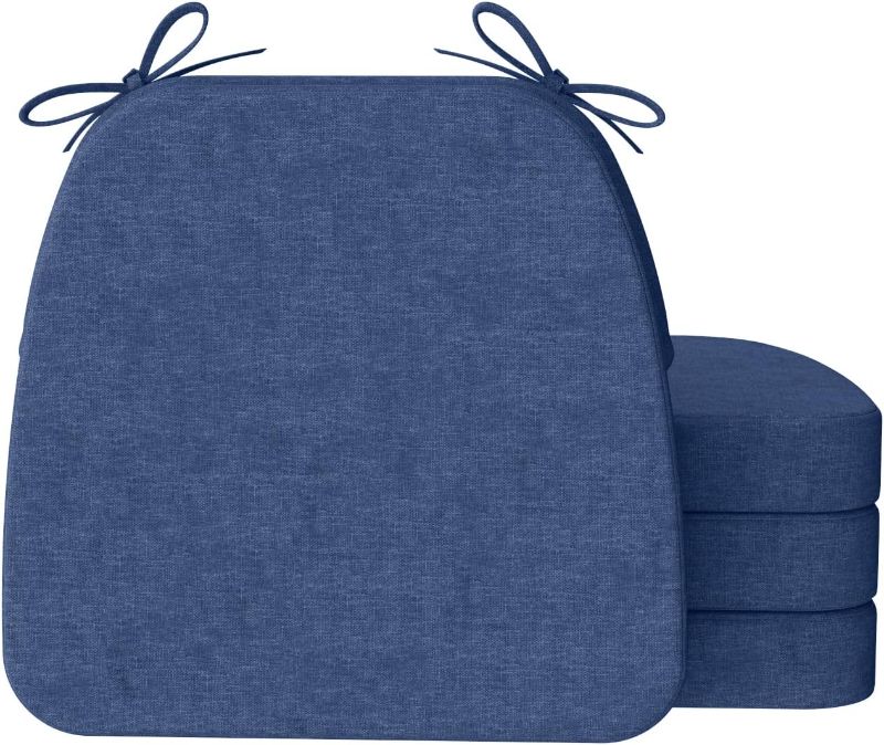 Photo 1 of AAAAAcessories D-Shaped Chair Cushions for Dining Chairs with Ties and Removable Cover, 2" Thick Dining Kitchen Chair Pads, Indoor Dining Room Chair Cushions, 17" x 16", Set of 4, Blue