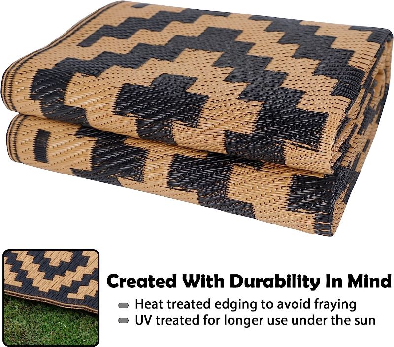Photo 1 of  Reversible Mats, Plastic Straw Rug, Modern Area Rug, Large Floor Mat and Rug for Outdoors, RV, Patio, Backyard, Deck, Picnic, Beach, Trailer, Camping, Black & Brown