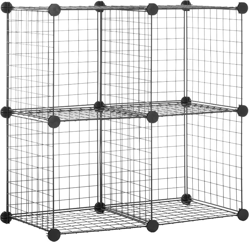 Photo 1 of Amazon Basics 4 Cube Wire Grid Storage Shelves, Stackable Cubes, Black, 14" x 14" x 14"