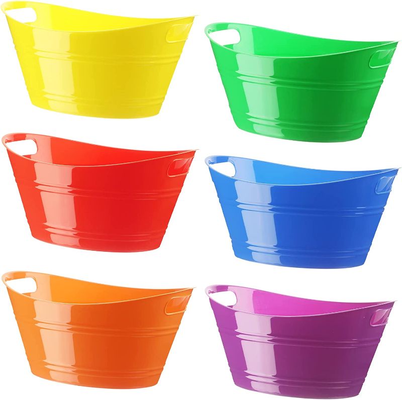 Photo 1 of 6 Pieces Ice Buckets Bulk, Plastic Ice Buckets with Handles, Oval Storage Tub, Large Capacity Ice Drink Bucket for Party Bar Wine Beer Champagne Beverage Bottle Cooler, 4.5 Liter (Multicolor)
