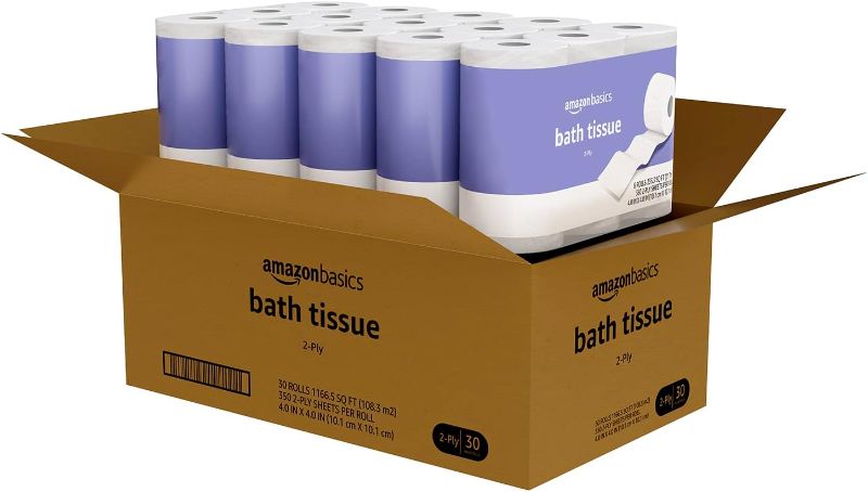 Photo 1 of Amazon Basics 2-Ply Toilet Paper, Unscented, 30 Rolls (5 Packs of 6), White (Previously Solimo)
