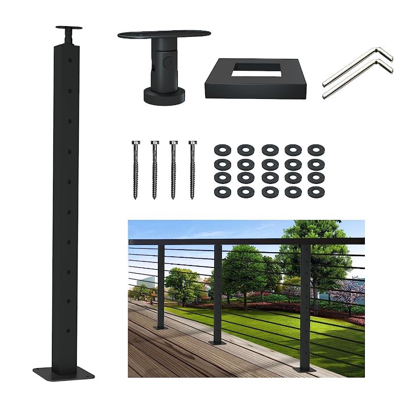 Photo 1 of LANGLIER 2 Packs Cable Railing Post 39"x2"x2" Stainless Steel Black Finish, for Stairs and Deck handrails?can be Installed on Wood or Concrete Floor. BSS02 (Black, Middle Post)
