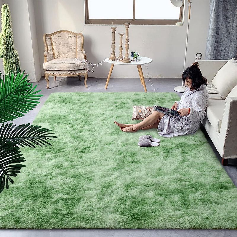 Photo 1 of  Soft Fluffy Shag Area Rugs for Living Room, Shaggy Floor Carpet for Bedroom, Girls Carpets Kids Home Decor Rugs,Cute Luxury Non-Slip Machine Washable Carpet,3x5 Feet Green
