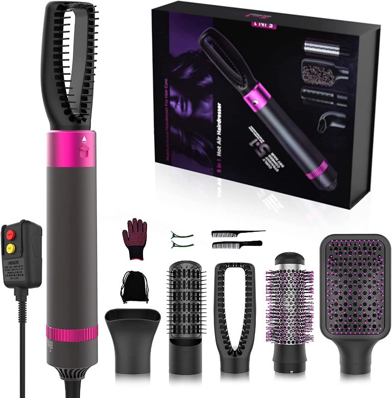 Photo 1 of 5 in 1 Hair Dryer Brush, Hot Air Brush & Volumizer Styler Set with Interchangeable Brush Head, Negative Ionic Blow Dryer, Electric Hair Curler Straightener Brush, Girlfriend Gifts
