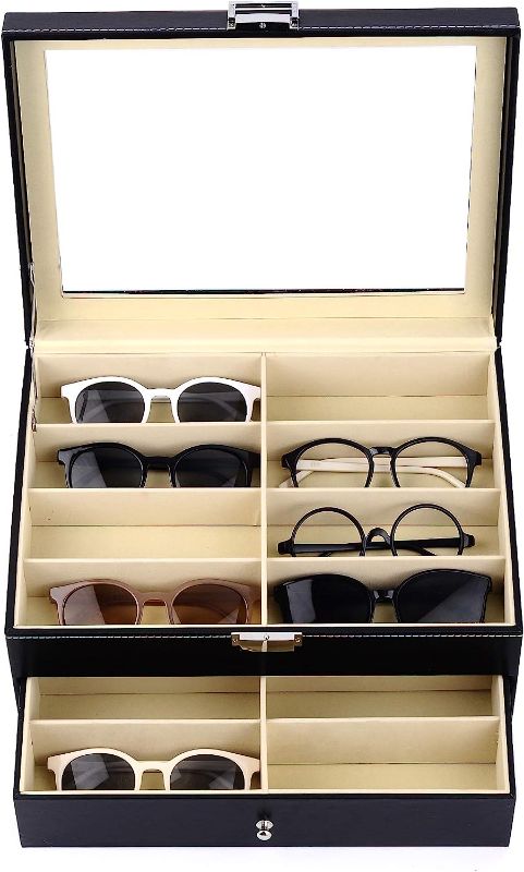 Photo 1 of Siveit 16 Slot Sunglass Organizer Leather Eyeglasses Collector Eyewear Display Case Storage Box, Black

**SUNGLASSES NOT INCLUDED**