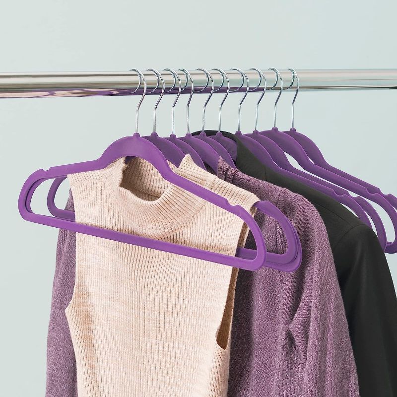 Photo 1 of Zober Nonslip Velvet Hangers, Suit Hangers (10 Pack)-Purple