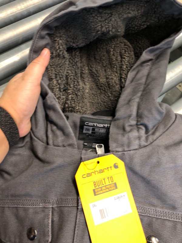 Photo 1 of Carhartt Men's Relaxed Fit Washed Duck Sherpa-Lined Utility Jacket XX-Large Gravel
