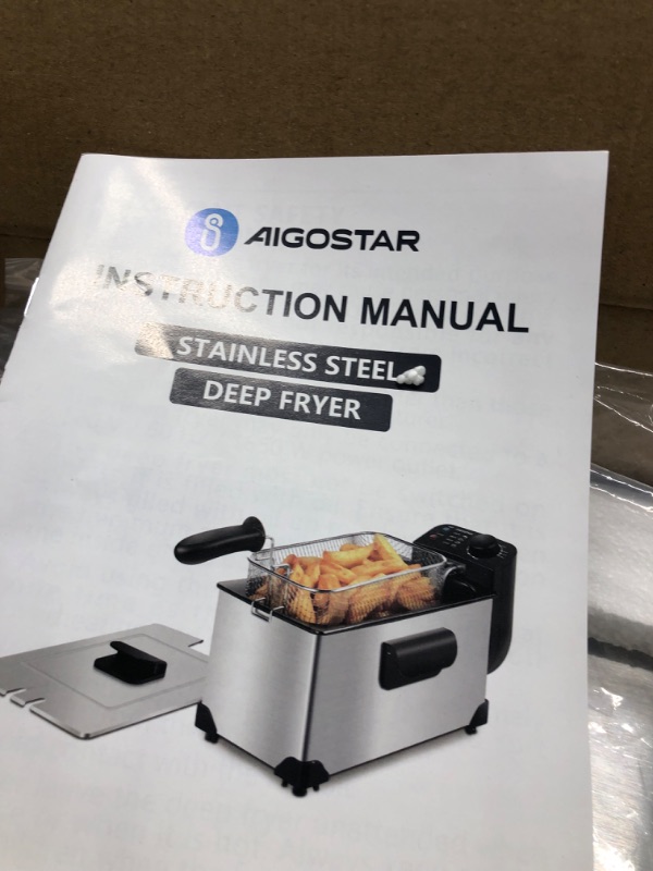 Photo 4 of Aigostar Deep Fryer with Basket, 3L/3.2Qt Stainless Steel Electric Deep Fat Fryer with Temperature Limiter for Frying Chicken, Tempura, French Fries, Fish and Onion Rings,1650W, Silver