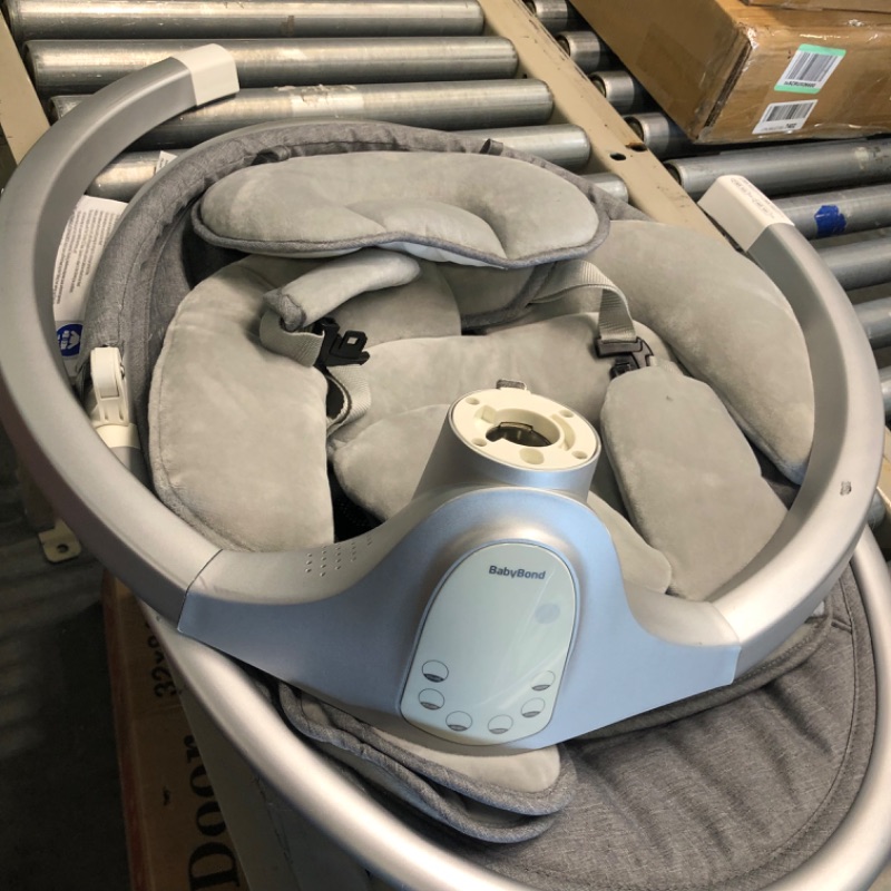 Photo 1 of Dream On Me Zazu Baby Swing, Baby Swing for Infant, 5 - Swinging Speed, Two Attached Toys, Bluetooth Enabled and Remote Control, Grey and Blue