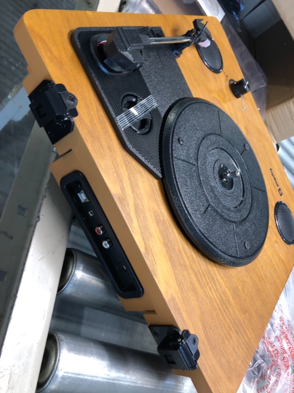 Photo 1 of Record Player, Popsky 3-Speed Turntable Bluetooth Vinyl Record Player with Speaker, Portable LP Vinyl Player, Vinyl-to-MP3 Recording, 3.5mm AUX & RCA & Headphone Jack