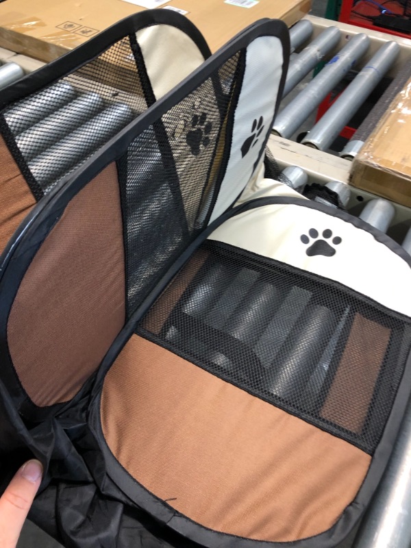 Photo 2 of BODISEINT Portable Pet Playpen, Dog Playpen Foldable Pet Exercise Pen Tents Dog Kennel House Playground for Puppy Dog Yorkie Cat Bunny Indoor Outdoor Travel Camping Use Small Coffee - Beige