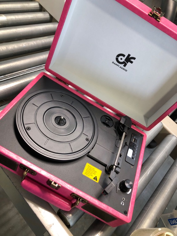 Photo 3 of Vintage Bluetooth Suitcase Record Player with Built-in Speakers, 3 Speed Portable Turntable with USB Vinyl Audio Recorder RCA AUX-in & Headphone Jack (Pink, 2023 New Version)