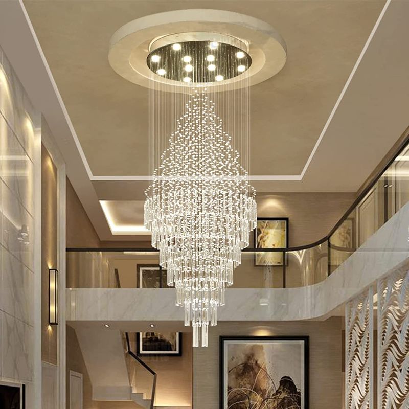 Photo 1 of 7PM Raindrop Crystal Chandelier Kit Modern Luxury Flush Mount Crystal Ceiling Light Raindrop Chandelier Fancy Staircase Chandelier Foyer Chandeliers for High Ceilings