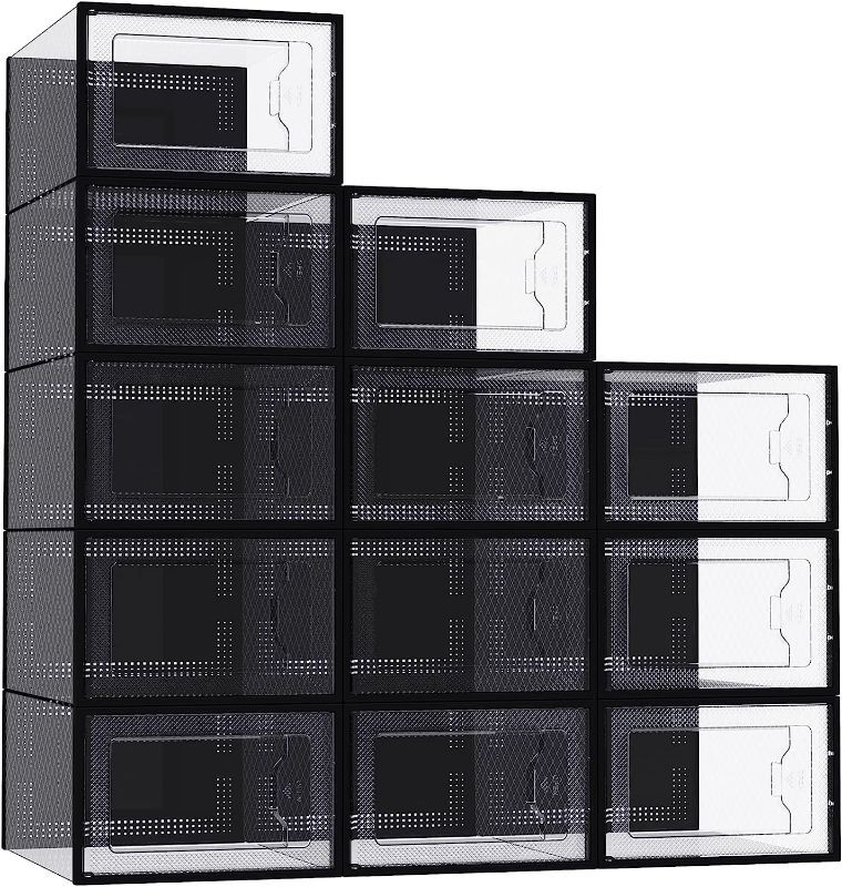 Photo 1 of 
Amassage 12 Pack Shoe Boxes Clear Plastic Stackable, Shoe Storage Boxes, Shoe Organizer for Closet, Space-Saving Shoe Containers Bins (Black)
