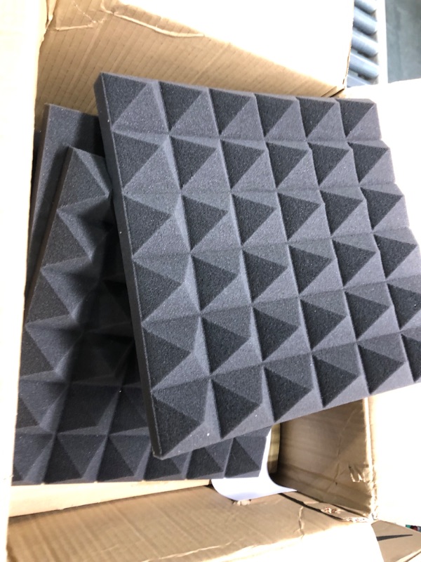 Photo 3 of 24 Pack-12 x 12 x 2 Inches Pyramid Designed Acoustic Foam Panels, Sound Proof Foam Panels Black, High Density and Fire Resistant Acoustic Panels, Sound...
