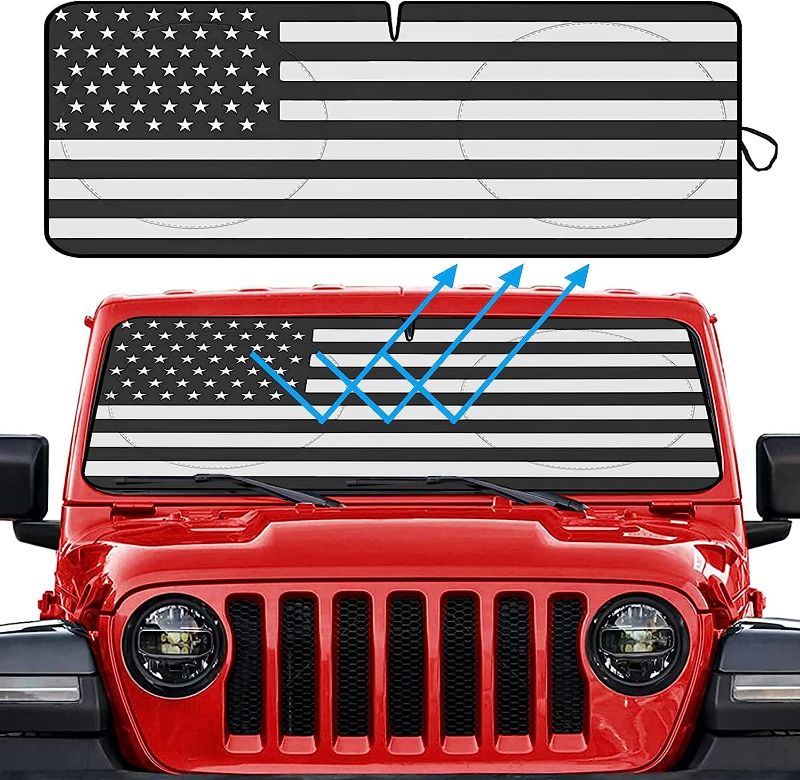 Photo 1 of 
Big Ant Windshield Sun Shade,Black American Flag Car Sun Shade for Jeep Wrangler 