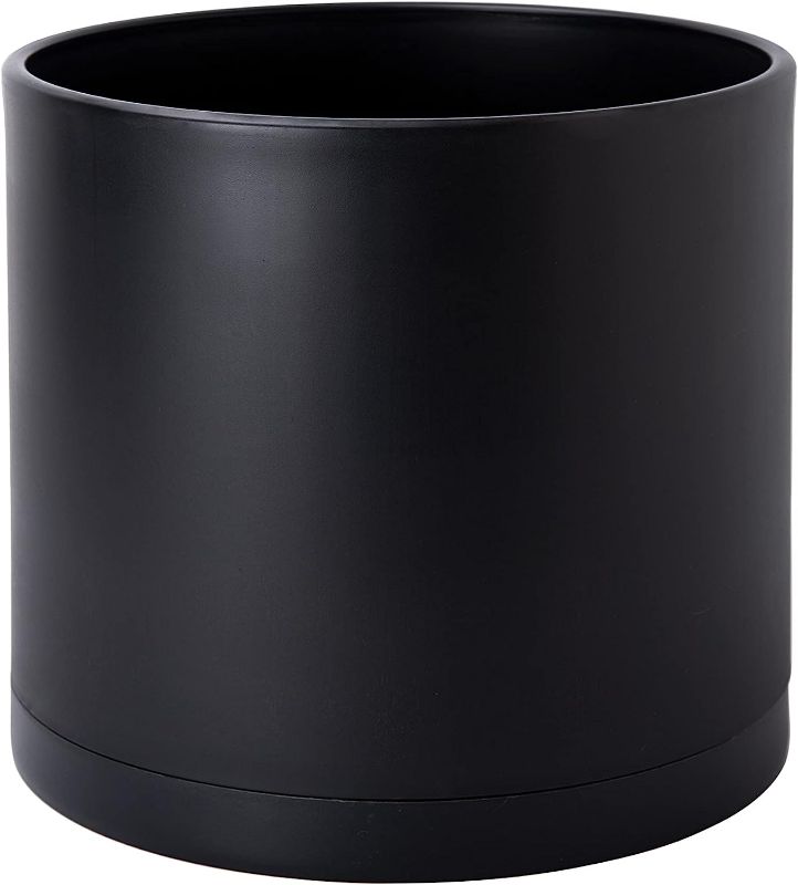 Photo 1 of 8 Inch Plastic Planter Pots for Plant Pot with Drainage Hole and Seamless Saucers, Black Color, 74-O-S-2
