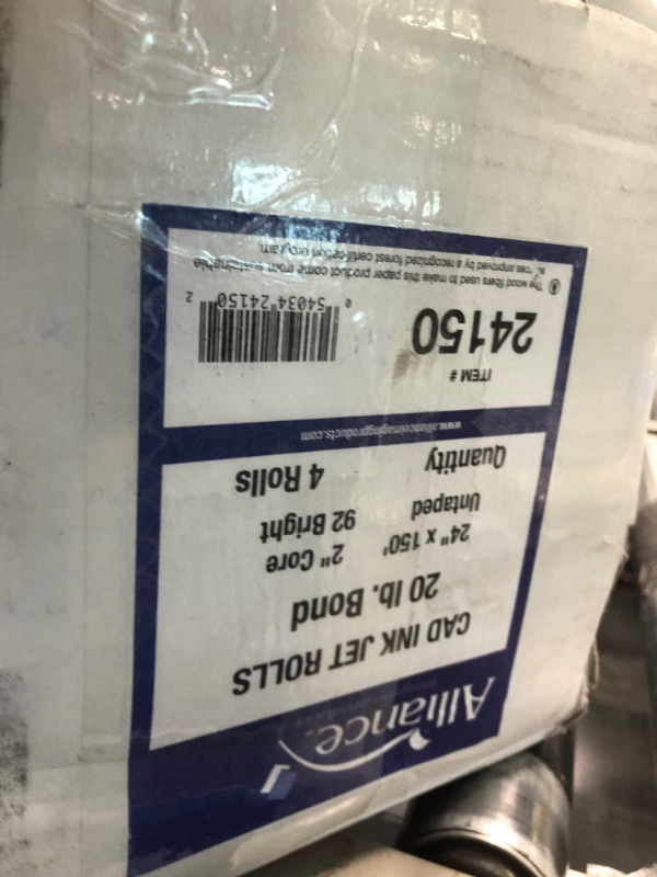 Photo 2 of Alliance Wide Format Paper 24" x 150' CAD Bond Rolls (20lb | 4 Rolls, 24 In x 150 Ft | 2" Core) 20lb | 4 Rolls 24 In x 150 Ft | 2" Core